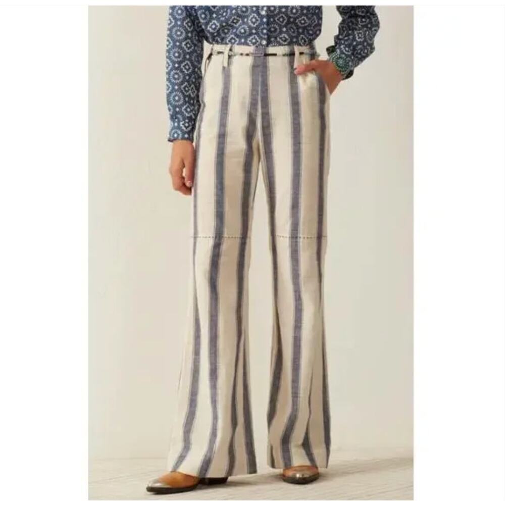 B51 Alix Of Bohemia Charlie Harbor Stripe‎ Flare Pants Large Wide Leg Retro 70s